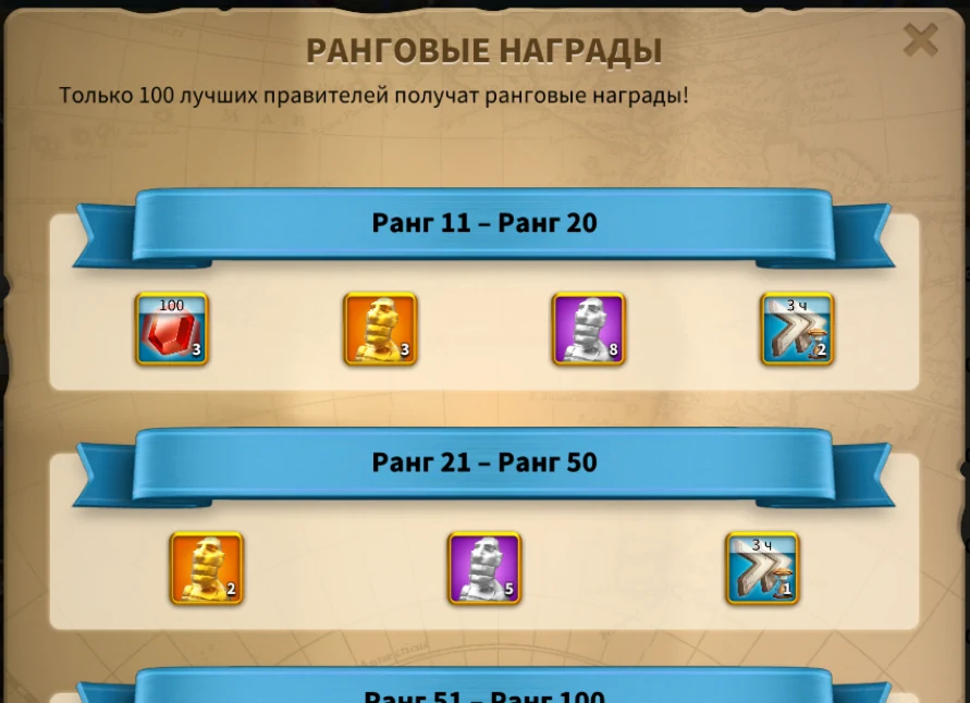 Ранговые награды: Ранг 11–20 и Ранг 21–50